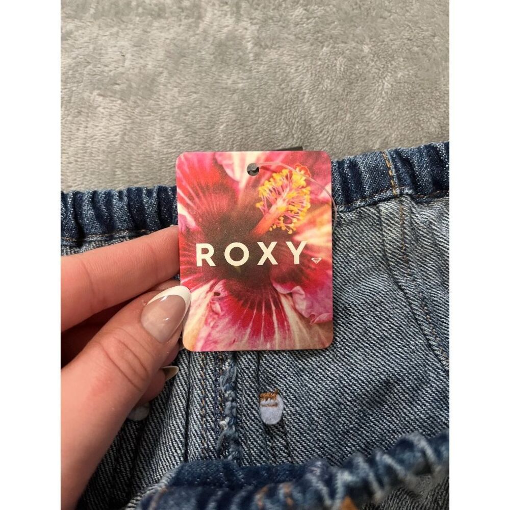 Women's Roxy Blue Denim Elastic-Waist Jean Shorts with Drawstring Sz XS NWT - Picture 7 of 10